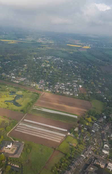 istock Flight over around Dusseldorf city airport, Germany 2141053379