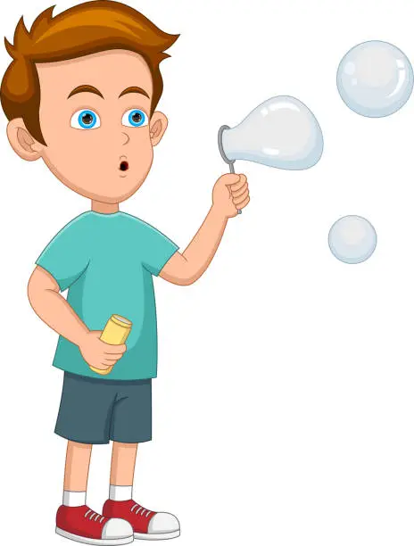 Vector illustration of Little boy blowing bubbles