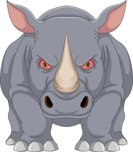 Vector illustration of Angry rhino cartoon