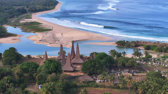 Ratenggaro Traditional Village is a village located in East Nusa Tenggara Province, Indonesia, Aerial Drone Shot