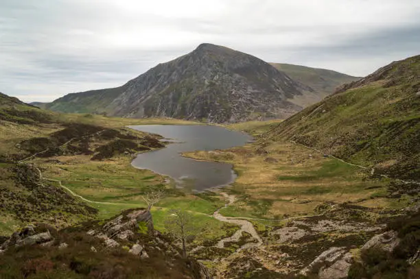 Photo of Dramatic landscape vista of Cwm Idwal in the Gyderau mountains of Snowdonia National Park in North Wales