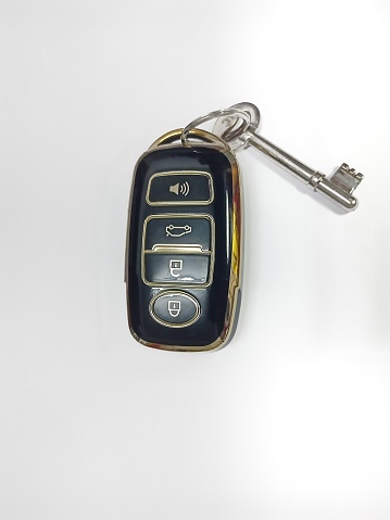 Keyless smart key for cars with symbols on white background isolated