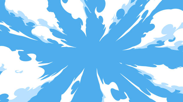 Landing smoke effect background seen from above_American comic style