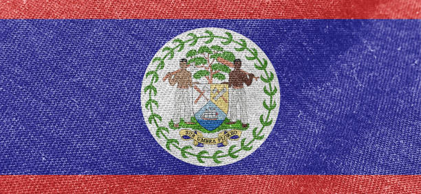 Belize flag fabric cotton material wide flag wallpaper, Textured national flag of Belize for graphic and web design purposes.