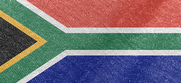South Africa flag fabric cotton material wide flag wallpaper, Textured national flag of South Africa for graphic and web design purposes.
