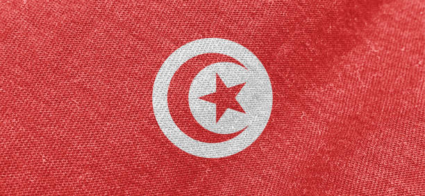 Tunisia flag fabric cotton material wide flag wallpaper, Textured national flag of Tunisia for graphic and web design purposes.