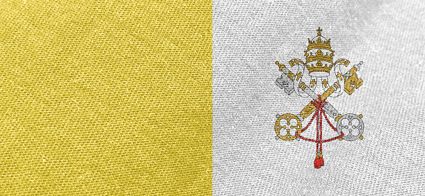 Vatican flag fabric cotton material wide flag wallpaper, Textured national flag of Vatican for graphic and web design purposes.