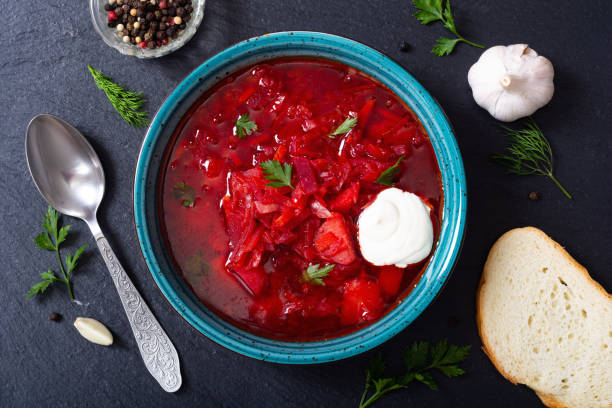 istock Homemade bowl with borscht and herbs 2141155743