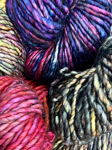 Variegated knitting wool. Beautiful bright colours with a lovely texture for knitting and textile use