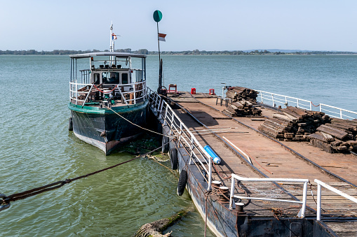 Fishing boat docked at the river bank