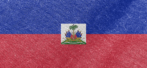 Haiti flag fabric cotton material wide flag wallpaper, Textured national flag of Haiti for graphic and web design purposes.
