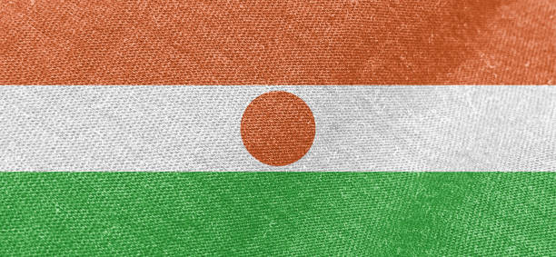 Niger flag fabric cotton material wide flag wallpaper, Textured national flag of Niger for graphic and web design purposes.