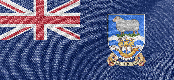 Falkland Islands flag fabric cotton material wide flag wallpaper, Textured national flag of Falkland Islands for graphic and web design purposes.