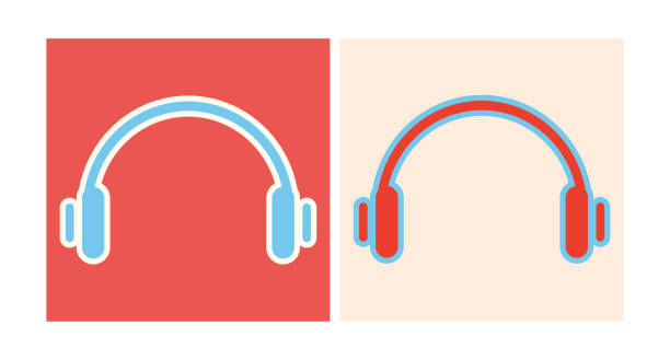 istock Headphones icon colored in retro style. Earphones silhouette set. Vector illustration 2141215862