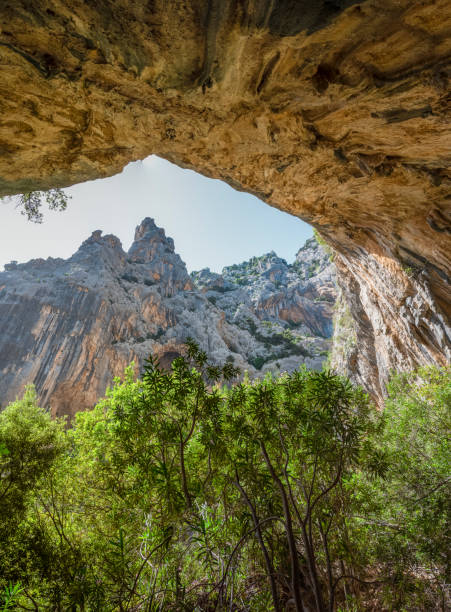 Part of the Gorropu Gorge and one of its natural arches, one of the Europe's deepest canyons, inside the Natural Park of Supramonte
