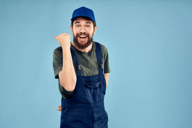 istock Man in working uniform emotions in life delivery service work 2141220107