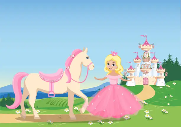 Vector illustration of Beautiful princess with a horse