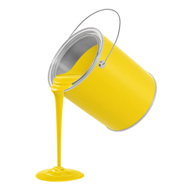 istock Metal Bucket Pouring Yellow Paint Image 2141222744