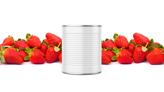 Strawberry Jam Food Tin Can Mockup Template Isolated Background