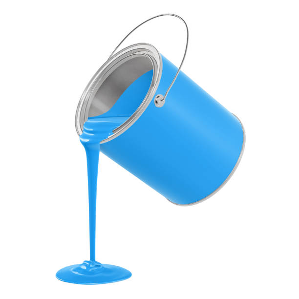 istock Metal Bucket Pouring Blue Paint Image 2141222767