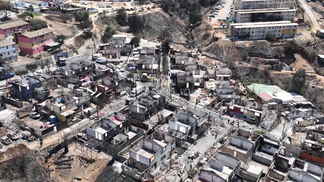 Aereal Footage Showing the Impact of Forest Fires Valparaiso Residential Areas