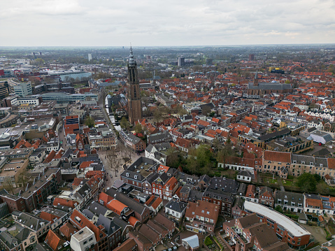 Aerial view of the city of Amersfoort in the Netherlands on a cloudy day