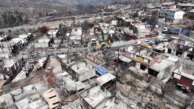 Aereal Footage Showing the Impact of Forest Fires Valparaiso Residential Areas