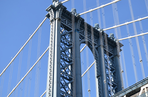 Looking up to the Manhattan Bridge and the sky in New York