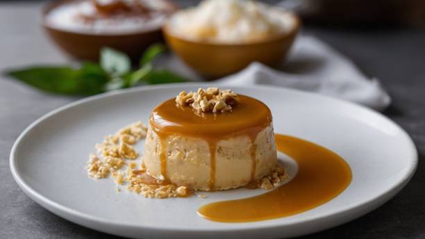istock Plate of delicious caramel pudding 2141320617