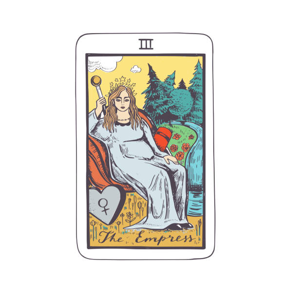 istock Tarot cards vector deck . Major Arcana . Occult esoteric spiritual Tarot sign. Isolated colored hand drawn illustration 2141360353
