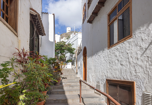 Alley in the village Agaete on the island Grand Canary, Canary islands, Spain.