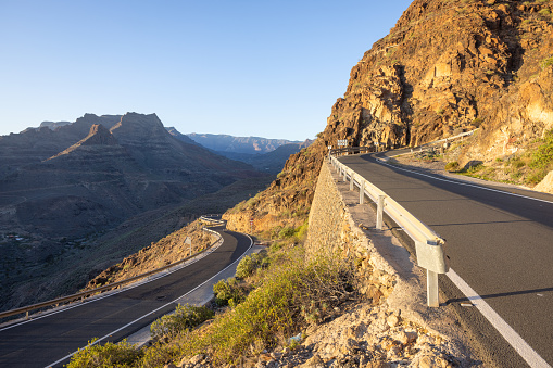 Steep and winding mountain road GC60 between Maspalomas and Fataga on the island Grand Canary, Canary islands, Spain.
