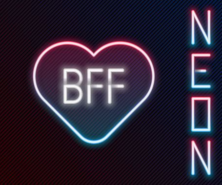Glowing neon line BFF or best friends forever icon isolated on black background. Colorful outline concept. Vector.