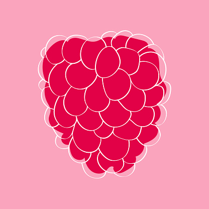 The drawing of raspberries in the shape of a heart and pink background complements the raspberry color and creates a feeling of tenderness and romance