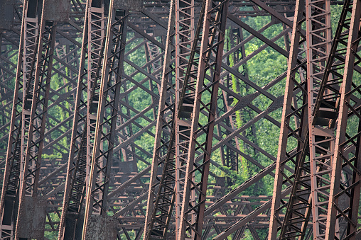 steel bars detail abstract lines (industrial construction materials) part of moodna viaduct railway trestle train bridge (geometric parallel and perpendicular metal bars) i beams repair infrastructure