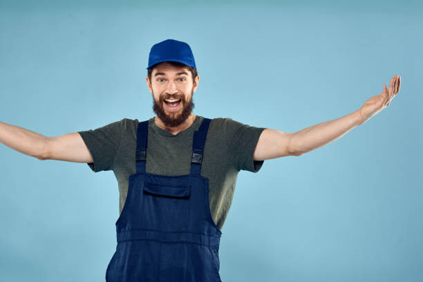 istock Man in working uniform emotions in life delivery service work 2141482499