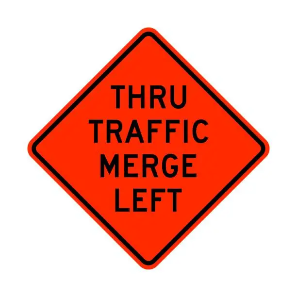 Vector illustration of Thru traffic merge left road sign