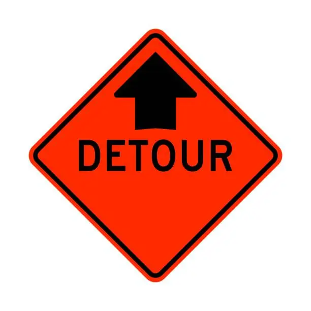 Vector illustration of Detour ahead warning road sign