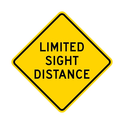 Limited sight distance warning road sign isolated on white background