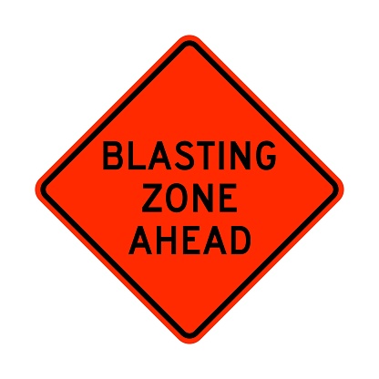 Blasting zone warning road sign isolated on white background