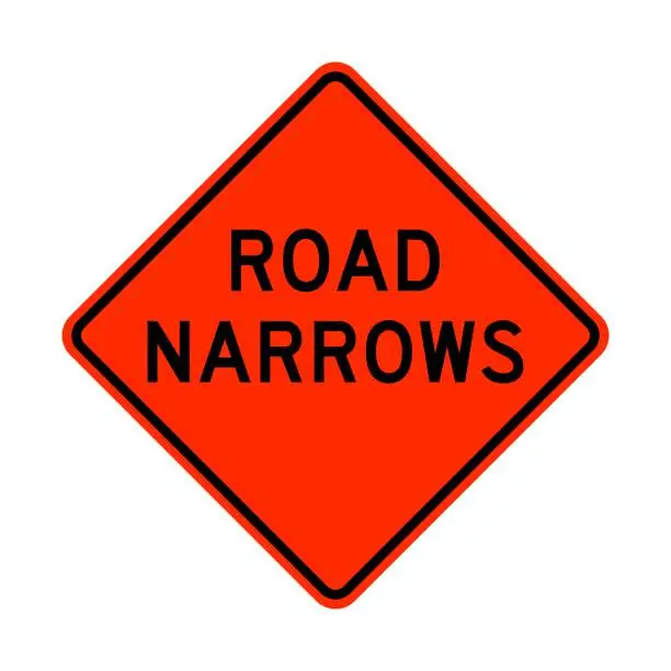 Vector illustration of Road narrows warning road sign