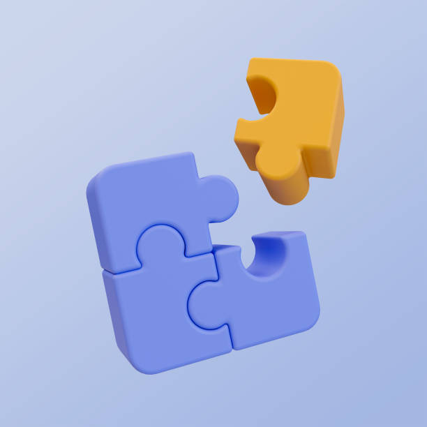 istock 3d minimal jigsaw puzzle about to connect together. 3d illustration. 2141509696