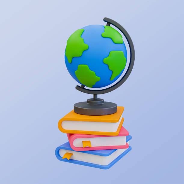 istock 3d minimal a stack of books with a classroom globe on top. 3d illustration. 2141514388