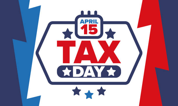 National Tax Day in the United States. Federal tax filing deadline. Day on which individual income returns must be submitted to the federal government. American patriotic vector poster ベクターアートイラスト