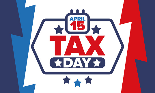 National Tax Day in the United States. Federal tax filing deadline. Day on which individual income returns must be submitted to the federal government. American patriotic vector poster