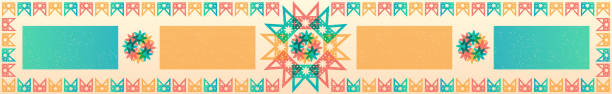 beautiful Festa Junina horizontal banner template in risopraph style beautiful Festa Junina horizontal banner template in risopraph style. Party invitation web banner with text space. Marketing horizontal web banner. Website header. Vector illustration. colorful page borders stock illustrations