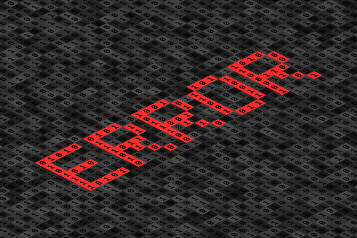 Red ERROR inscription over binary code made from 0 and 1 symbols. Concept of software error, defective computer program, data loss, hacker attack