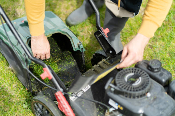 istock Man is emptying lawn mower 2141649246