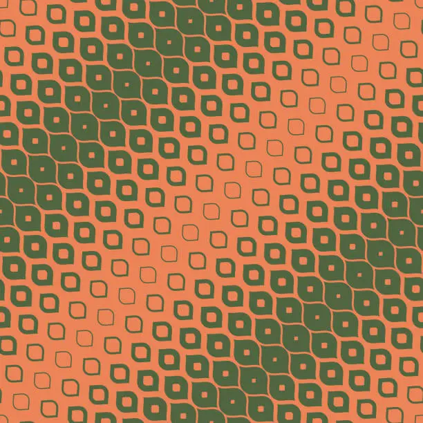 Vector illustration of Vector halftone seamless pattern. Orange and green abstract geometric background