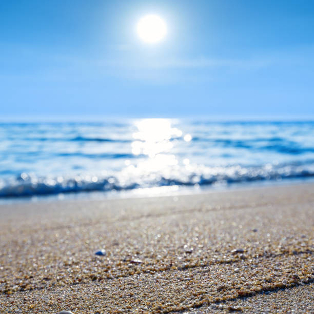 close up sand beach with clear blue sea and sky